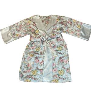 Vintage Floral Kimono-style Short Satin Robe, coquette , USA, Small